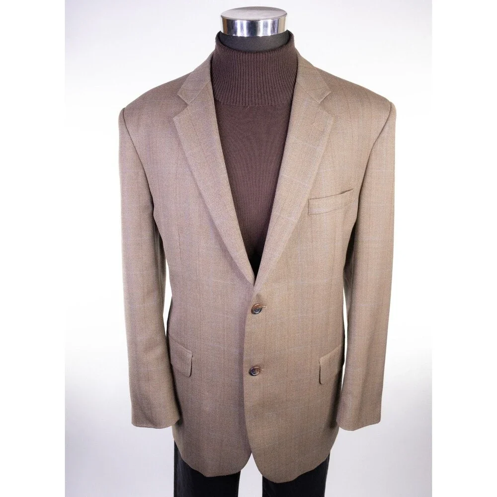Joseph & Feiss Gold Blazer Mens 48R Beige 100% Wool Sport Coat Jacket Classic